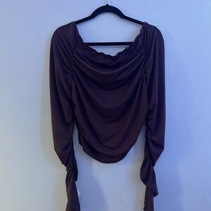 Scrunched Brown Long Sleeve Top